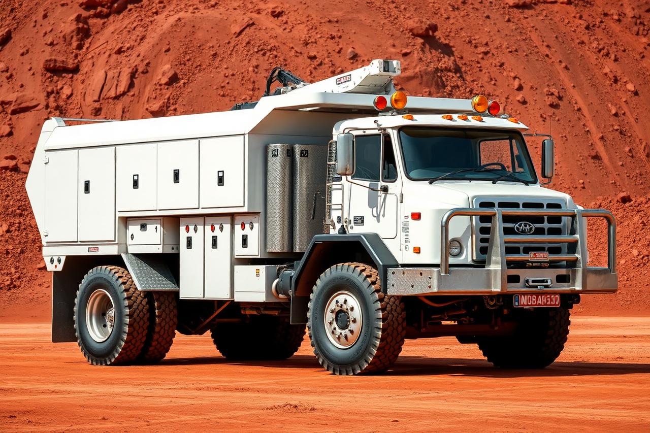 Mine-spec fitter truck with service body at a Western Australian site