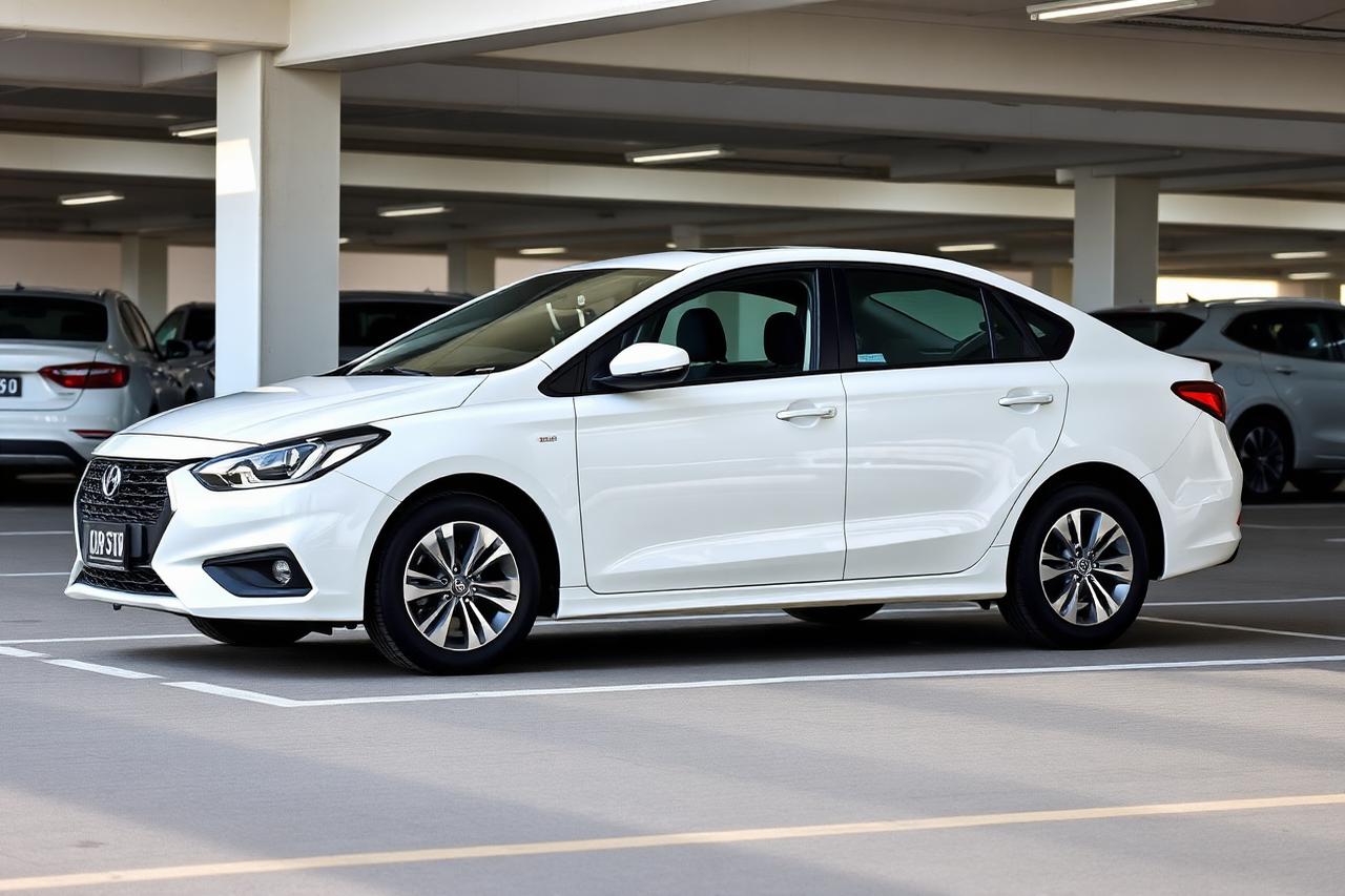 White automatic fleet sedan in a carpark