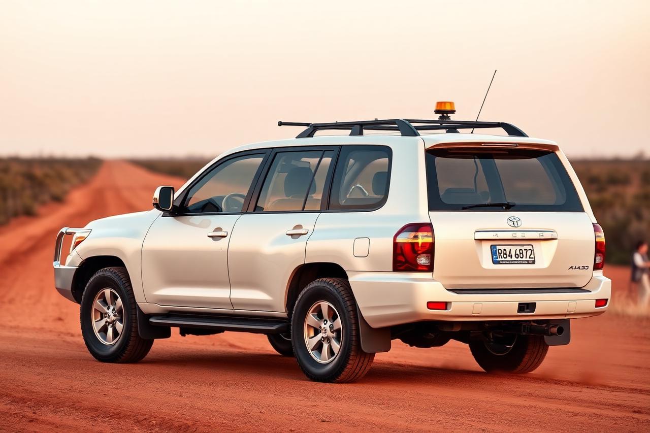 White 4x4 wagon on a red dirt road in regional Australia