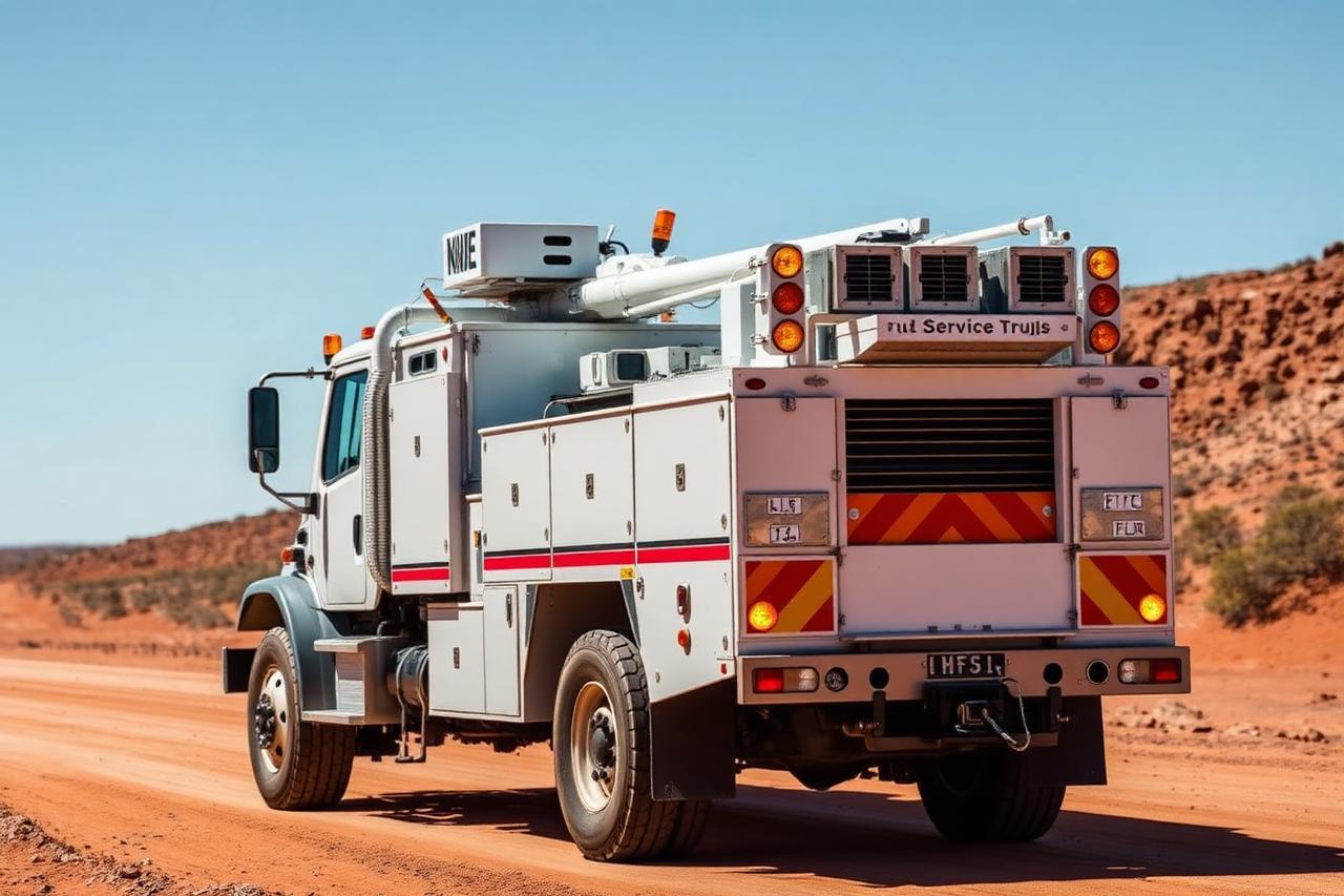 Mine-spec service truck with crane and workshop body