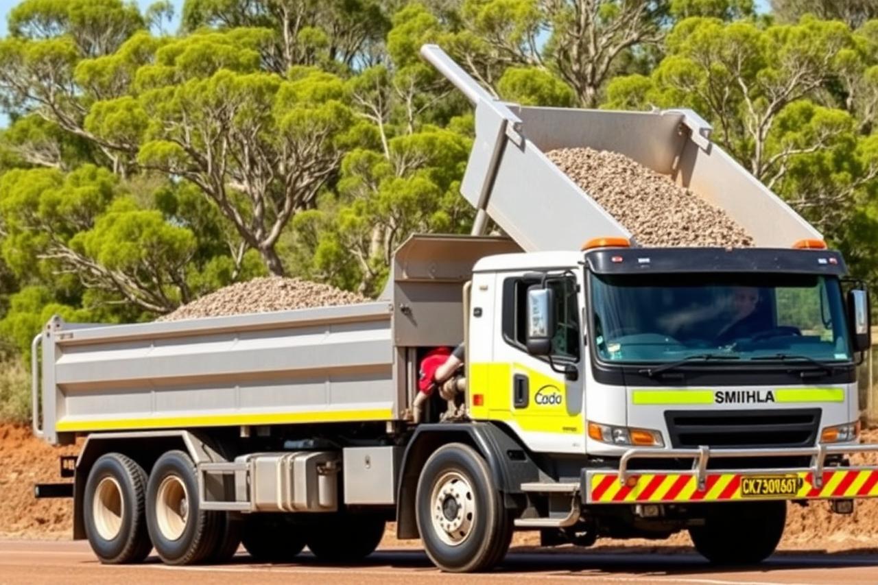 Heavy tipper truck on a haul road