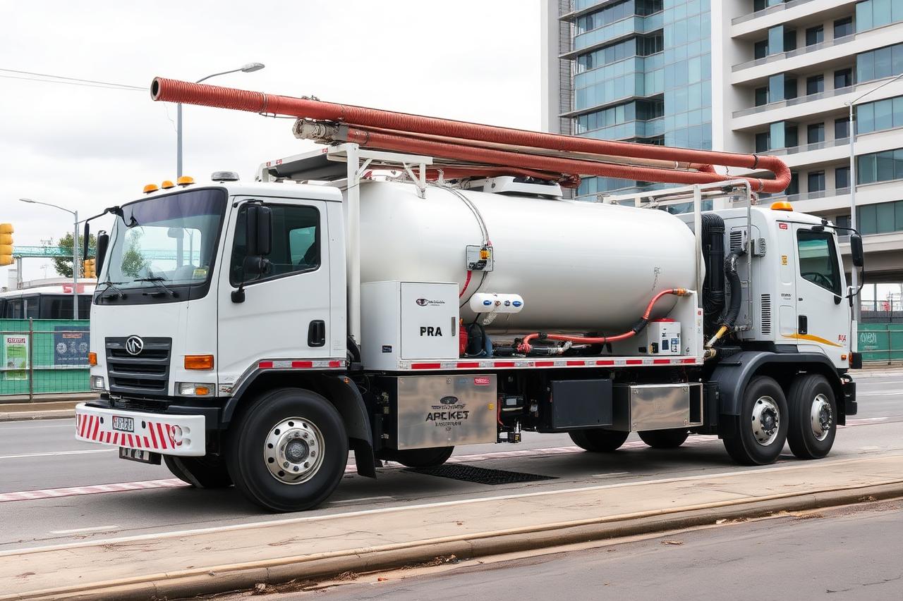 Vacuum excavation truck on an urban civil works site