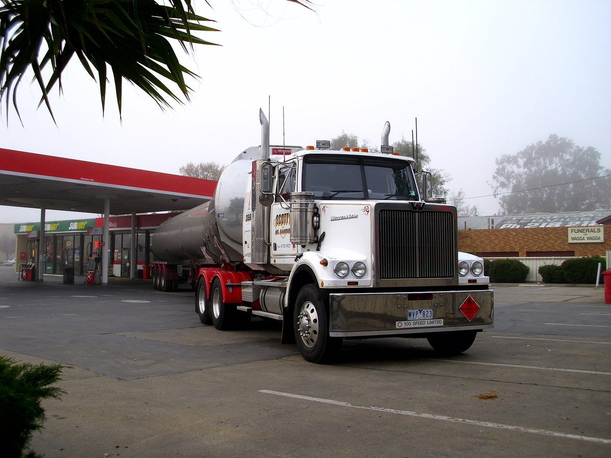 Fuel tanker truck at a service station in Australia
