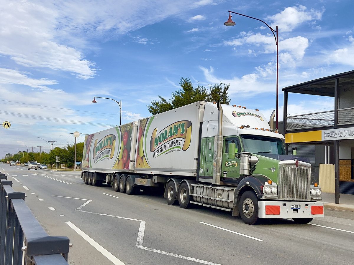 Prime mover hauling trailers on an Australian highway